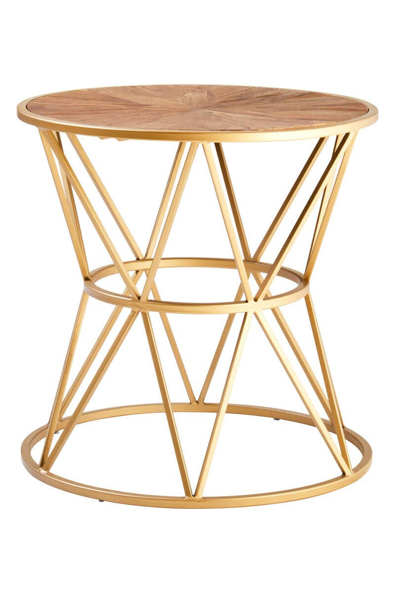 Jodi Round Wooden Side Table with Gold Frame