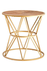 Jodi Round Wooden Side Table with Gold Frame