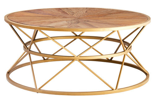 Jodi Round Wooden Coffee Table with Gold Frame