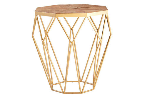 Jodi Octagonal Wooden Side Table with Gold Frame