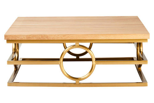 Jarloi Square Oak Wood and Gold Coffee Table