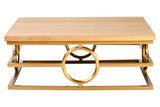 Jarloi Square Oak Wood and Gold Coffee Table