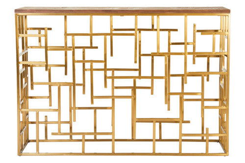 Jana Wooden Console Table with Gold Frame