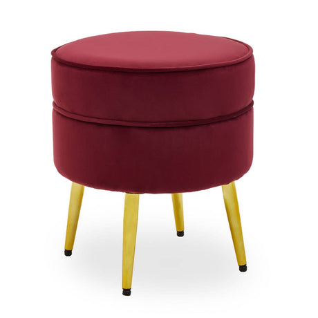 Tamra Round Velvet Gold Leg Footstool