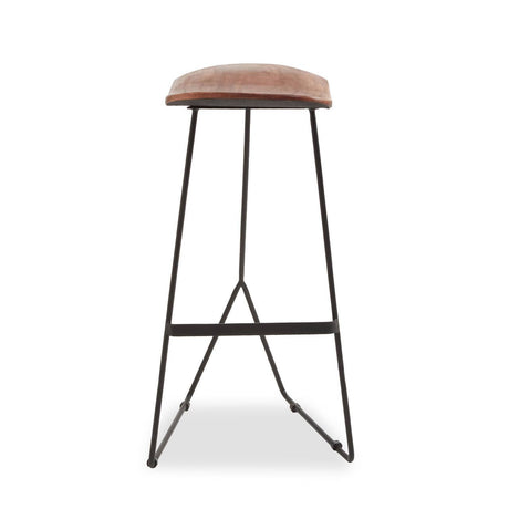 Nandri Distressed Brown Leather Bar Stool