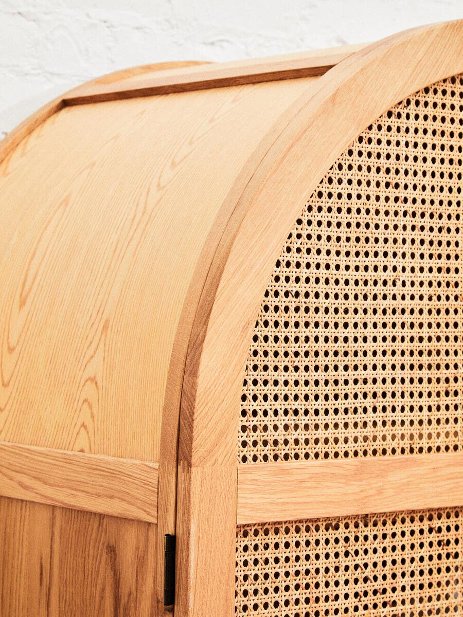 Lyon 2 Door Natural Rattan And Oak Cabinet