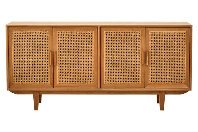 Lyon 4 Door Natural Rattan And Oak Sideboard