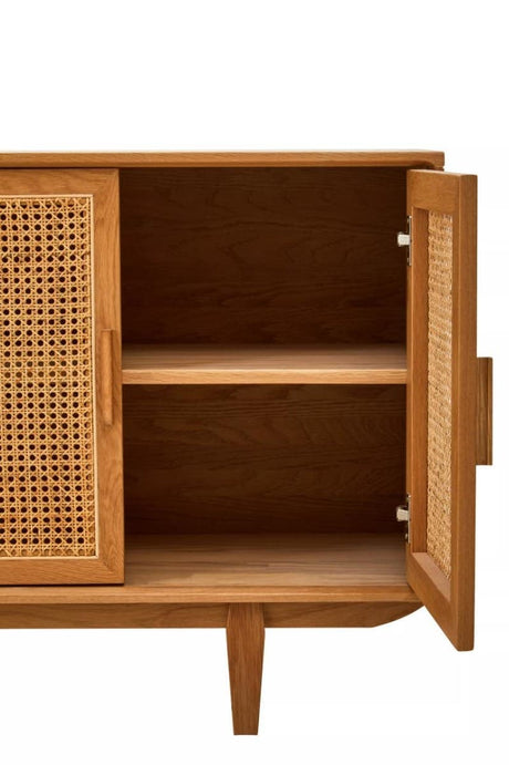 Lyon 4 Door Natural Rattan And Oak Sideboard