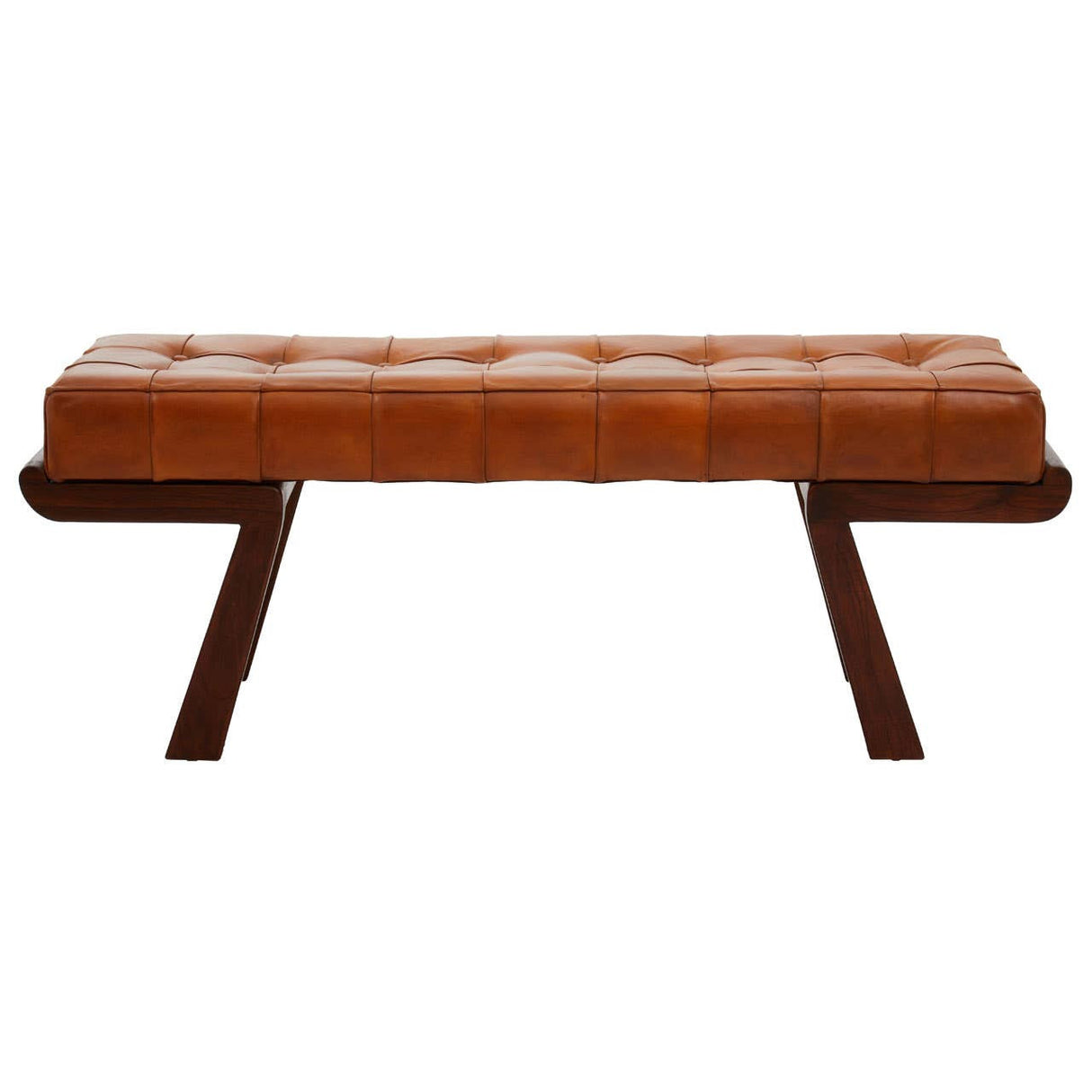 Inca Brown Leather Bench with Cedar Wood Angular Base