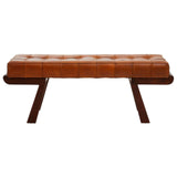 Inca Brown Leather Bench with Cedar Wood Angular Base