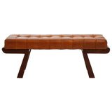 Inca Brown Leather Bench with Cedar Wood Angular Base