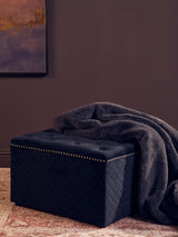 Zamora Square Black Velvet Ottoman