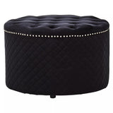 Zamora Round Black Velvet Ottoman