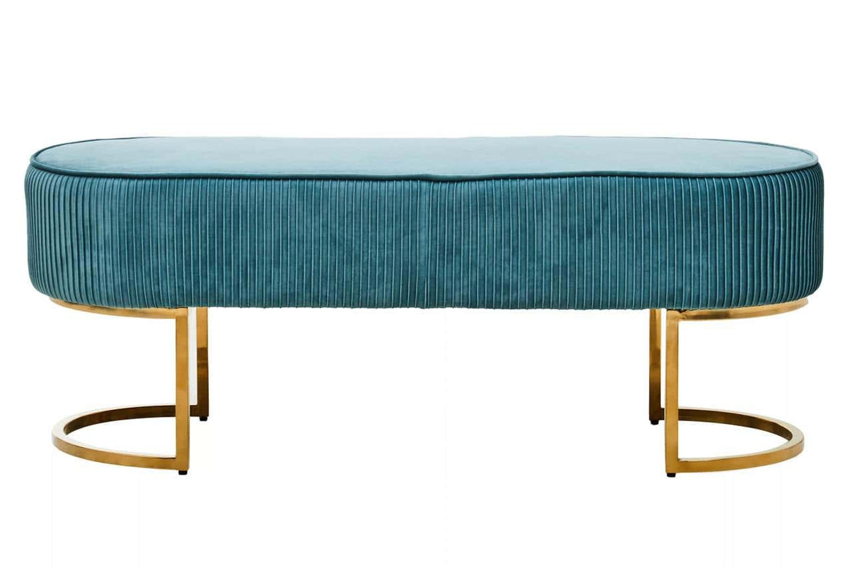 Zamora Green Velvet Ottoman Bench With Gold Finish Legs
