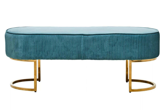 Zamora Green Velvet Ottoman Bench With Gold Finish Legs