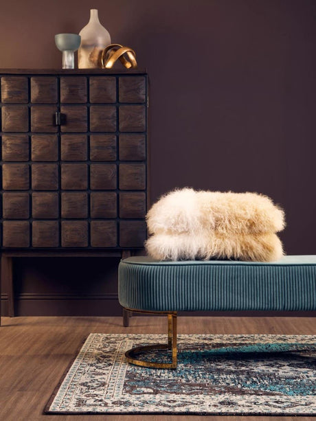 Zamora Green Velvet Ottoman Bench With Gold Finish Legs