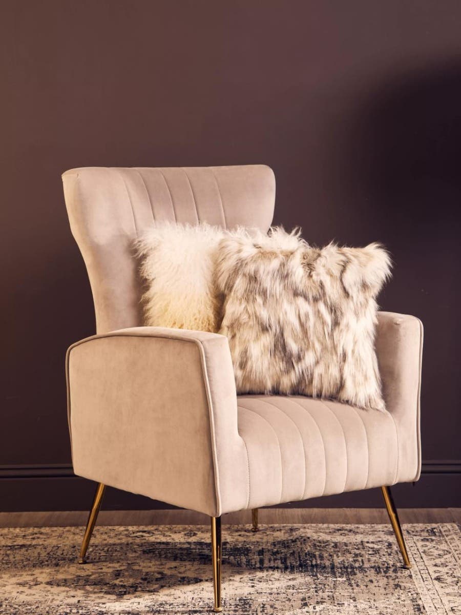 Zamora Mink Velvet Accent Chair With Gold Finish Legs
