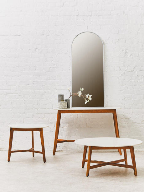 Myan White Marble Round Side Table