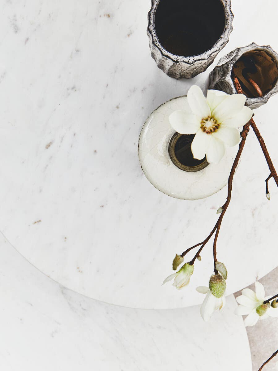Myan White Marble Round Side Table