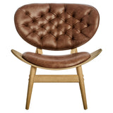 Vinsi Brown Leather Effect Chair with Elm Wood Frame