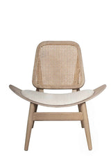 Vinsi Beige Fabric and Washed Elm Wood Chair with Cane Back
