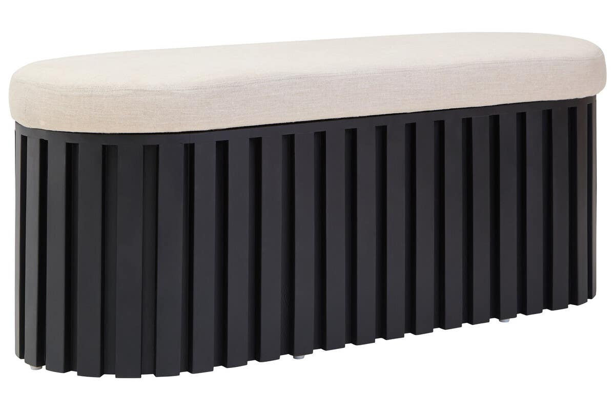 Perdoba Black Finish Mango Wood and Cream Linen Bench