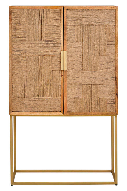Teora Paper Rope Detail Two Door Mango Wood Cabinet