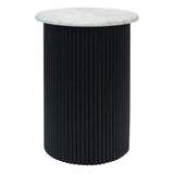 Walton Travertine Top Side Table with Black Acacia Wood Base