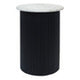 Walton Travertine Top Side Table with Black Acacia Wood Base