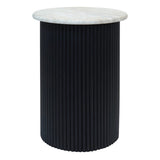 Walton Travertine Top Side Table with Black Acacia Wood Base