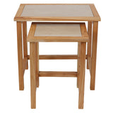 Womad Large Set Of 2 Wooden Side Tables With Cream Marble Tops