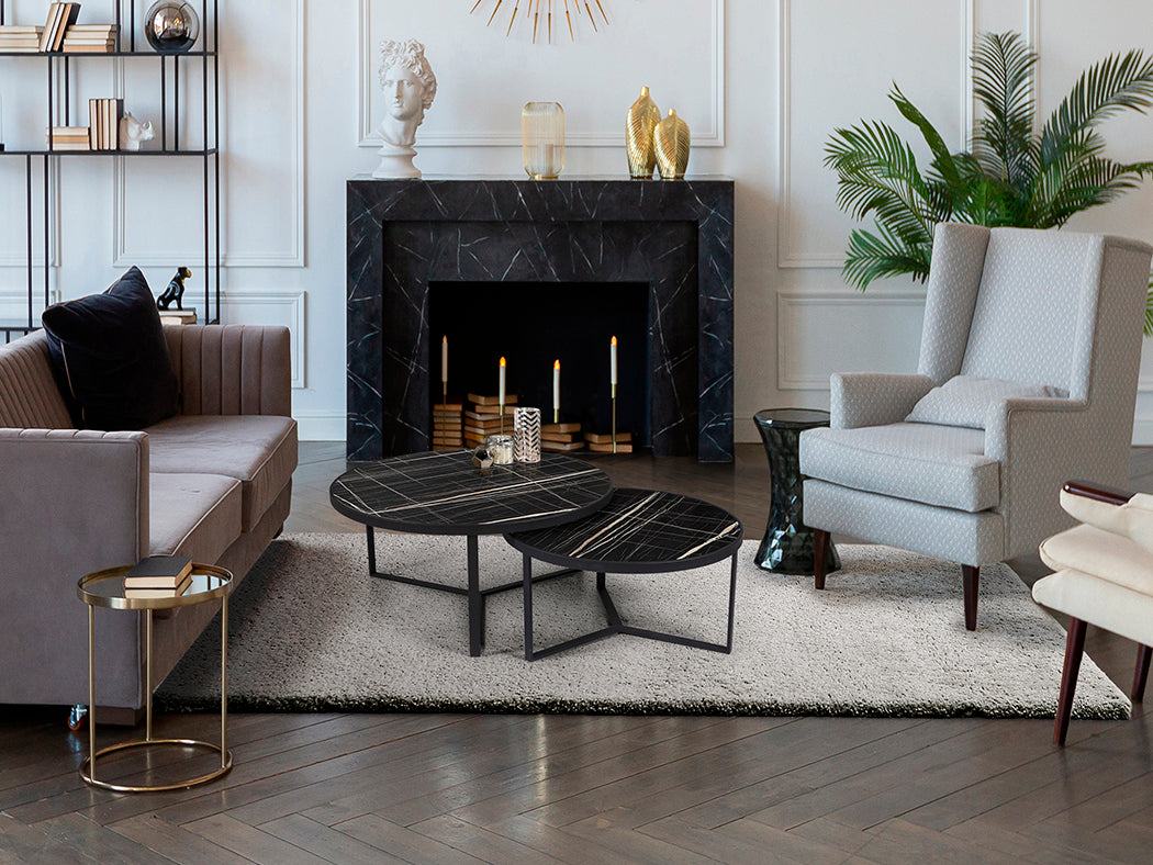 Elegant Black Marble Nesting Tables Set