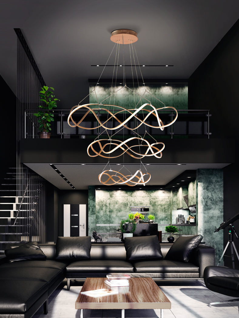 Elegant Dimmable Rose Gold Triple Ring LED Pendant Lamp