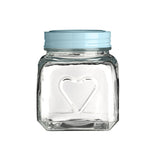 Embossed Heart 900ml Glass Jar with Aqua Blue Lid.