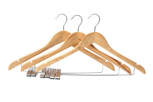 Cintre Set of Wooden Hangers with Trouser Clips