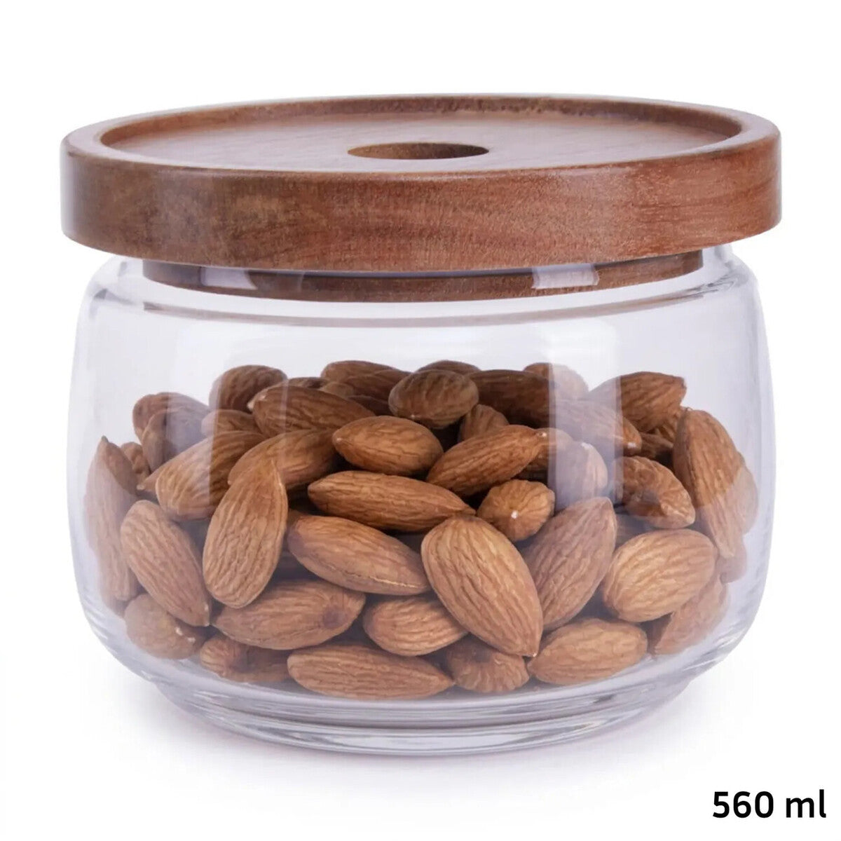 Tromso Round Glass Storage Jar with Acacia Lid 560 ml