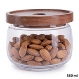 Tromso Round Glass Storage Jar with Acacia Lid 560 ml