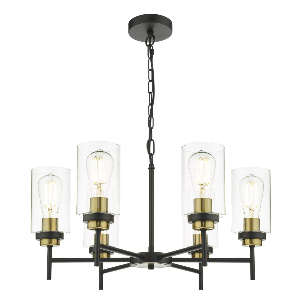 Abel 6 Light Pendant Satin Black & Gold with Glass Shades