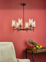 Abel 6 Light Pendant Satin Black & Gold with Glass Shades