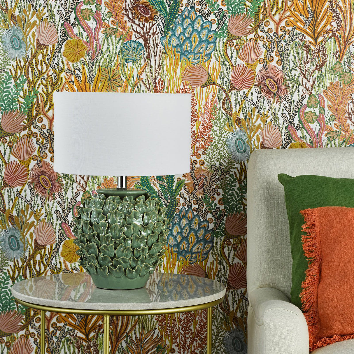 Ailsa Ceramic Table Lamp Green With Shade