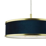 Alvaro 3 Light Pendant Brushed Brass and Blue With Shade