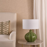 Amrita Ceramic Table Lamp Green and Antique Brass With Shade