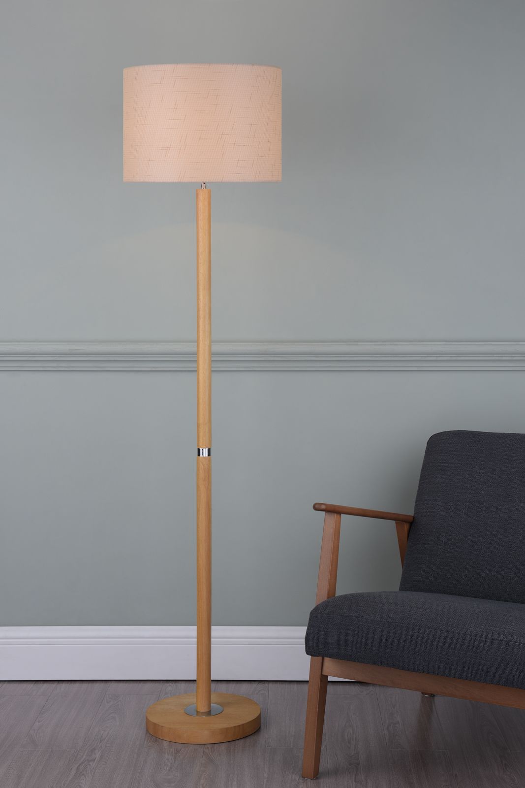Elegant Light Wood Floor Lamp with Cream Shade