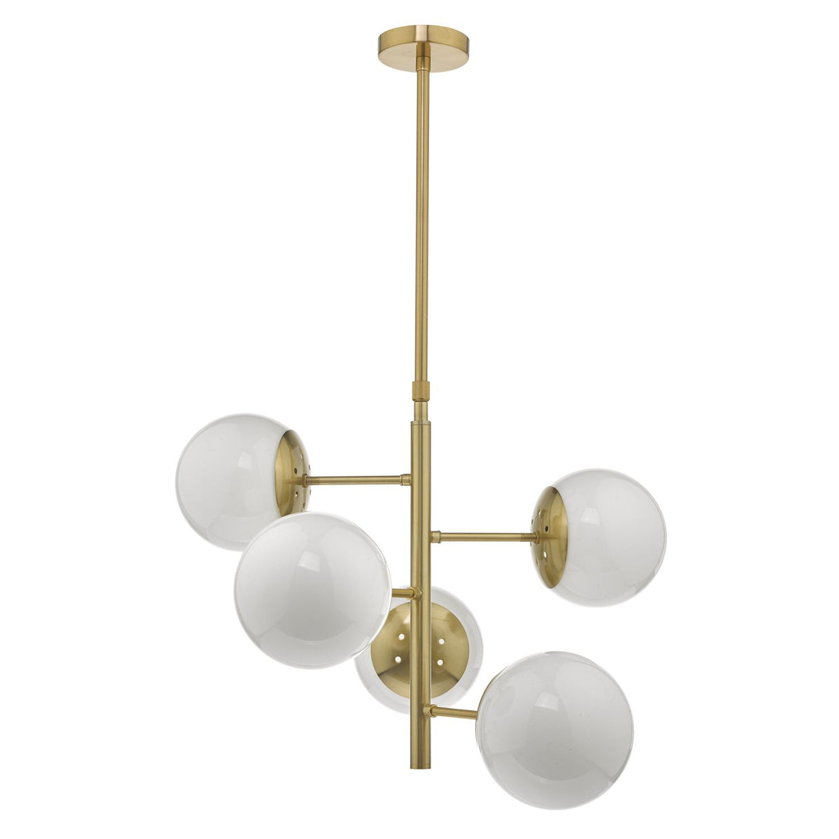 Bombazine 5 Light Pendant Natural Brass & Opal Glass