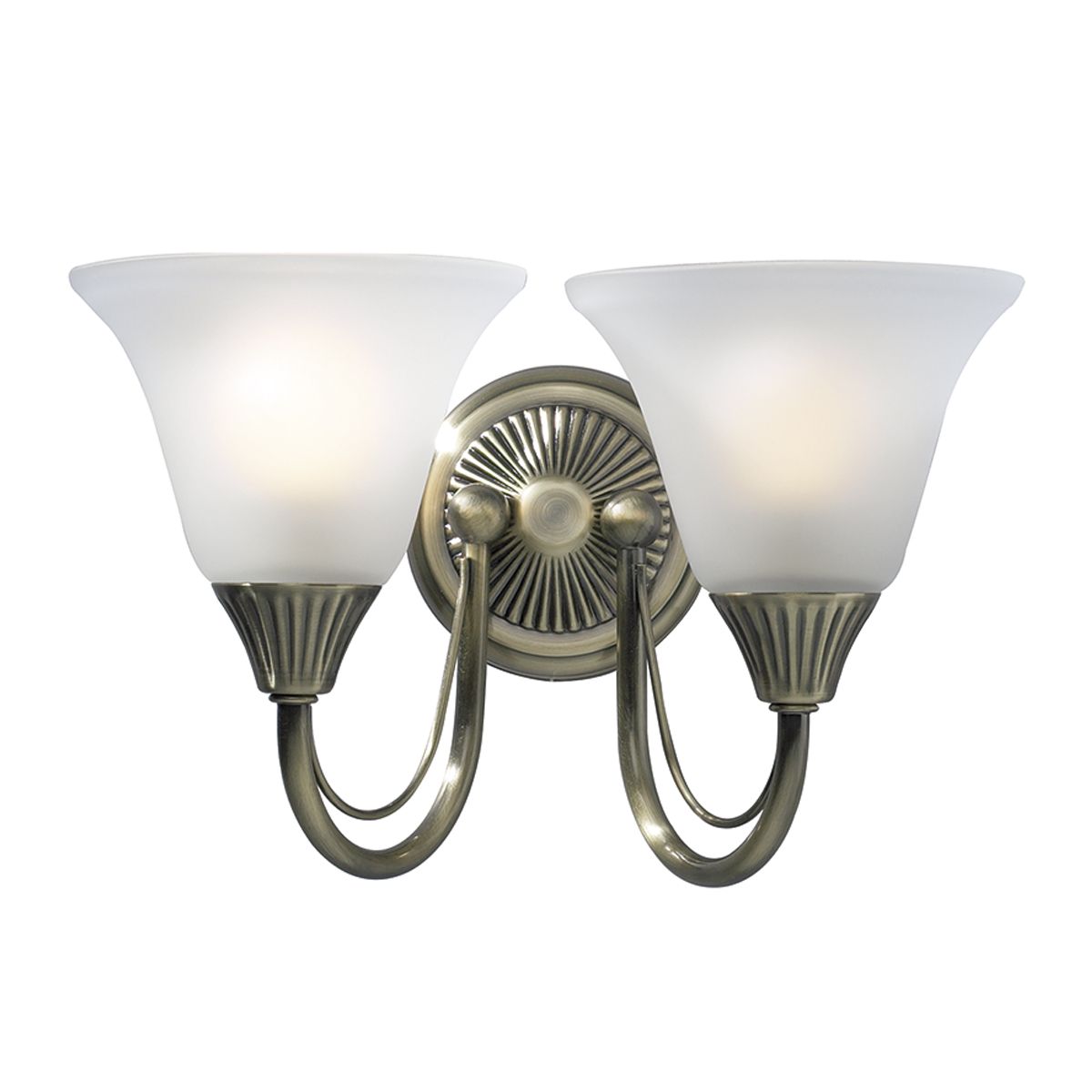 Boston 2 Light Wall Light Antique Brass and Opal Glass