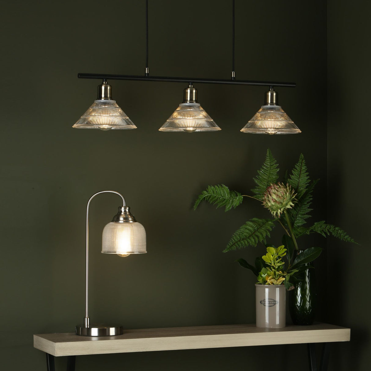 Boyd 3 Light Bar Antique Brass with Glass Shade