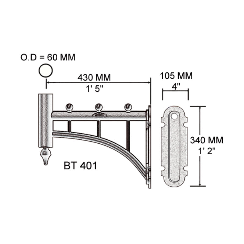 Courtyard wall bracket - 60mm O.D. (BT401)