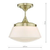 Caden Bathroom Semi Flush Antique Brass Opal Glass IP44