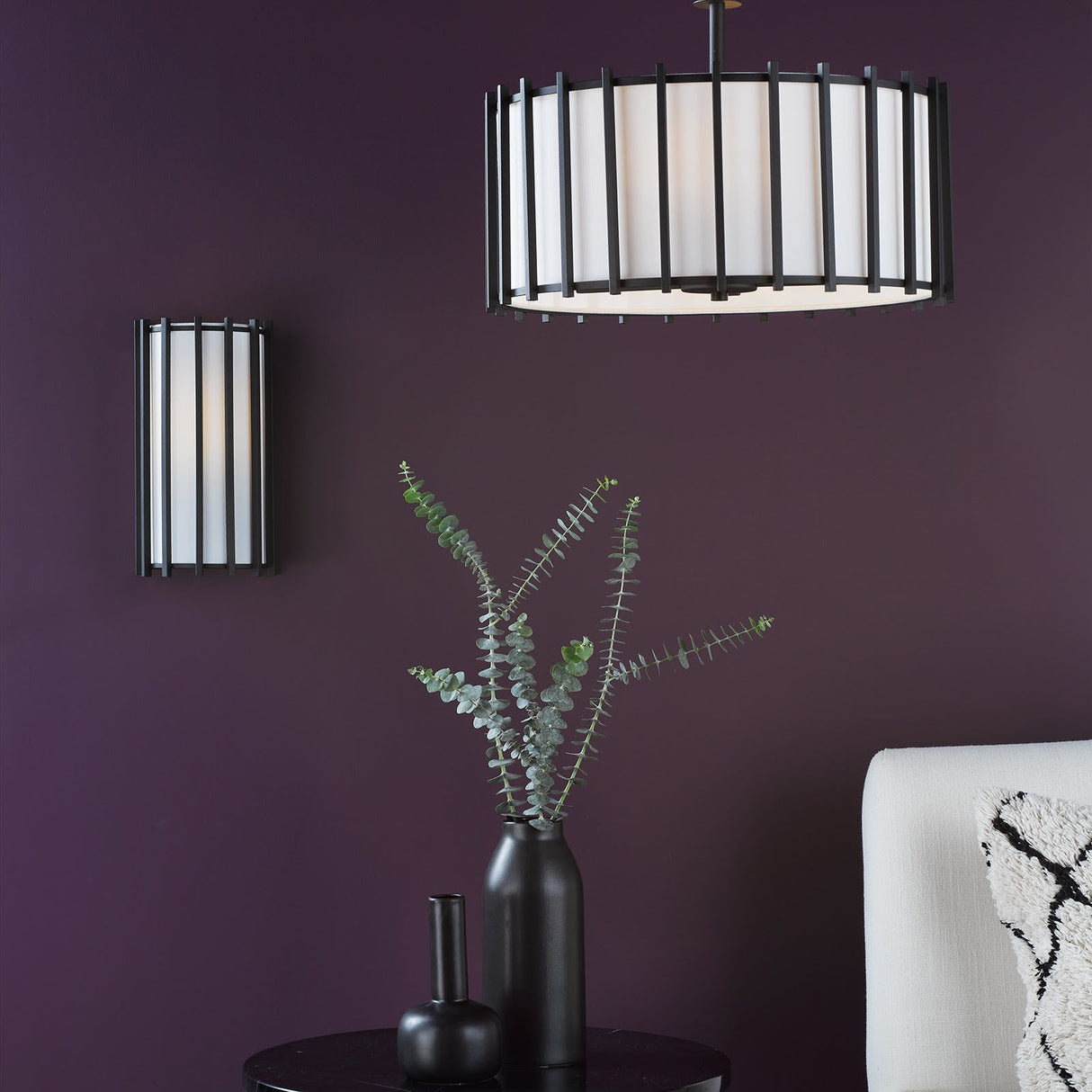 Cagliari Wall Light Matt Black With Ivory Shade