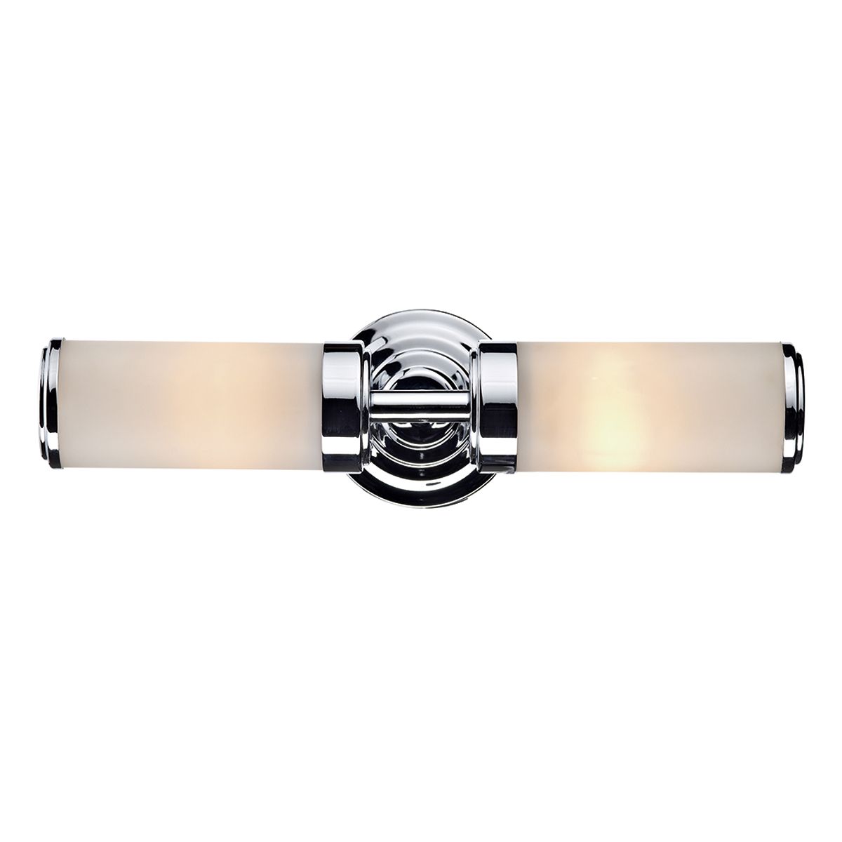 Century Bathroom 2 Light Wall Light Polished Chrome Opal Glass IP44